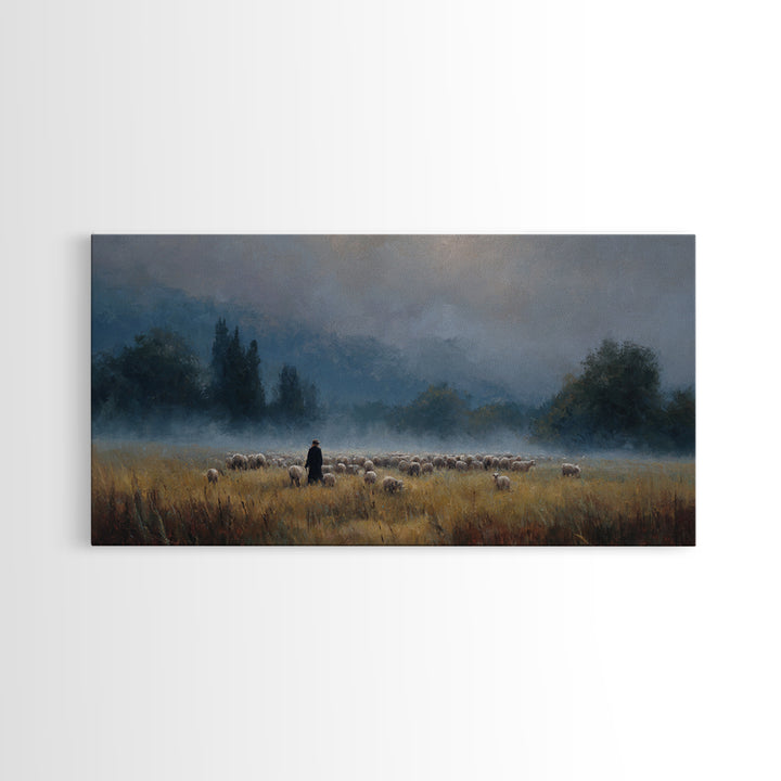 Misty Shepherd Path – Framed Canvas Print, Christian Art Canvas, Christian Christmas Art, Jesus Painting, Christian Wall Art, Christian Art
