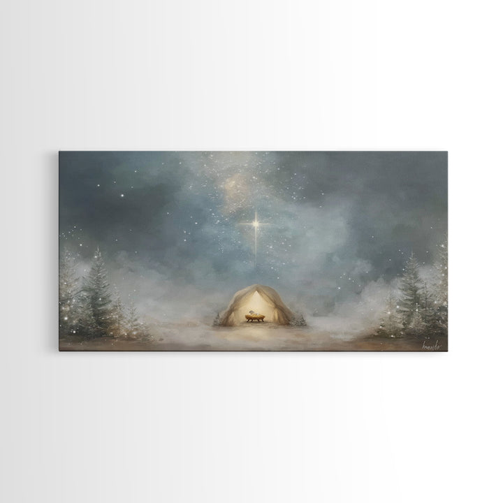 Heavenly Night Star – Framed Canvas Print – Christian Art Canvas – Christian Christmas Art – Christian Wall Art – Christmas Art – Christian