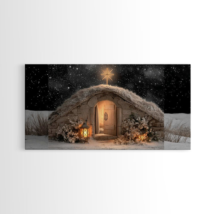 Sacred Stable Glow | Framed Canvas Print | Christian Christmas Art | Christian Art Canvas | Christmas Art | Christian Art | Christian Wall