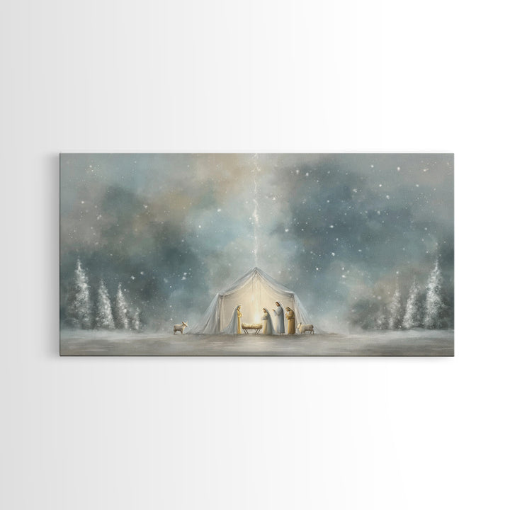 Adoration In Light, Framed Canvas Print, Christian Art Canvas, Christian Christmas Art, Christian Art, Christian Wall Art, Christmas Art