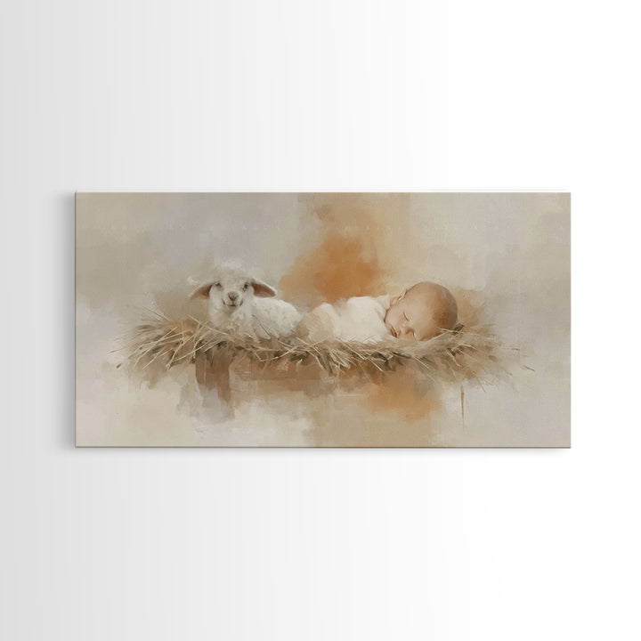 Heaven’s Lamb – Framed Canvas Print – Christian Art Canvas – Christian Wall Art – Christian Christmas Art – Jesus Painting – Christian Art