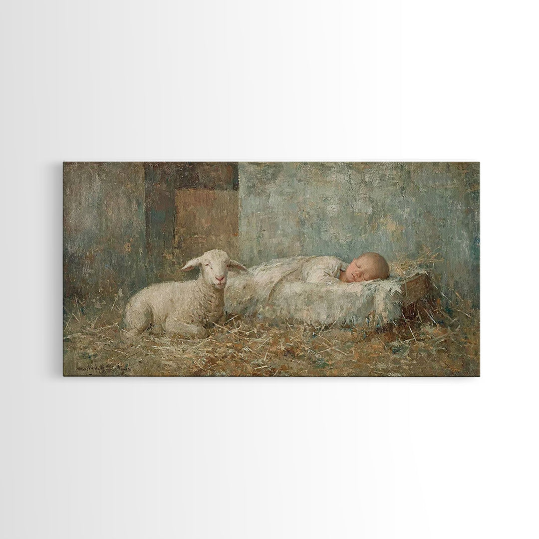 Gentle Manger – Framed Canvas Print – Christian Paintings – Christmas Wall Art – Christian Christmas Art – Christian Art Canvas – Jesus Art