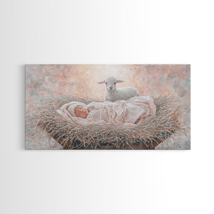 Manger Blessing – Framed Canvas Print – Christian Paintings – Christian Art Canvas – Christmas Wall Art – Christian Christmas Art – Jesus P