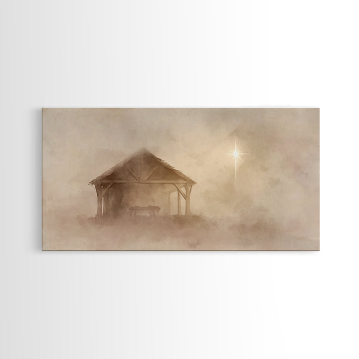 Starlit Stable – Framed Canvas Print – Christian Christmas Art – Christmas Canvas Wall Art – Christian Wall Art – Christian Art Print – Chr