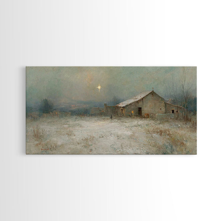 Winter Bethlehem – Framed Canvas Print – Christmas Art Prints – Christian Wall Art – Christian Christmas Art – Vintage Christian Art – Chri