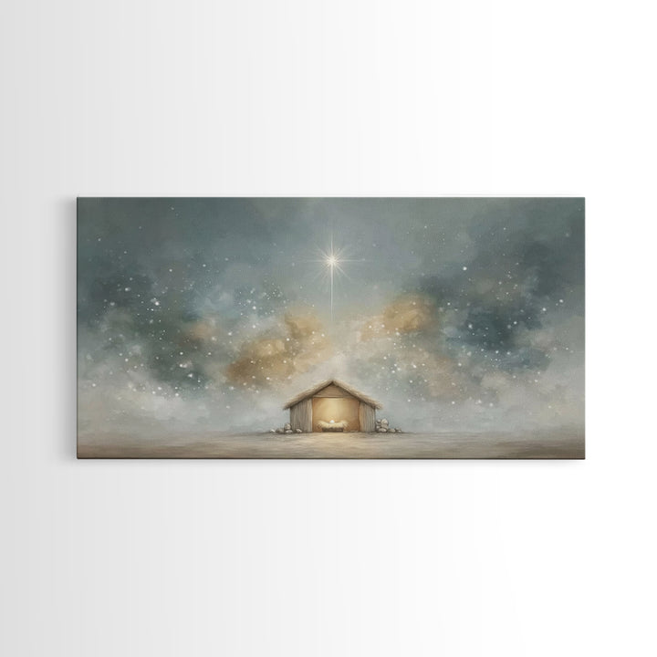Manger Glory – Framed Canvas Print – Christmas Canvas Wall Art – Christian Christmas Art – Christian Art Print – Christian Wall Art – Frame