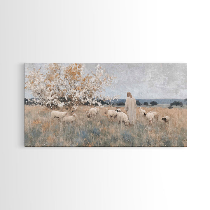 Quiet Shepherd Light, Framed Canvas Print, Christian Art Canvas, Jesus Painting, Christian Wall Art, Christmas Art Prints