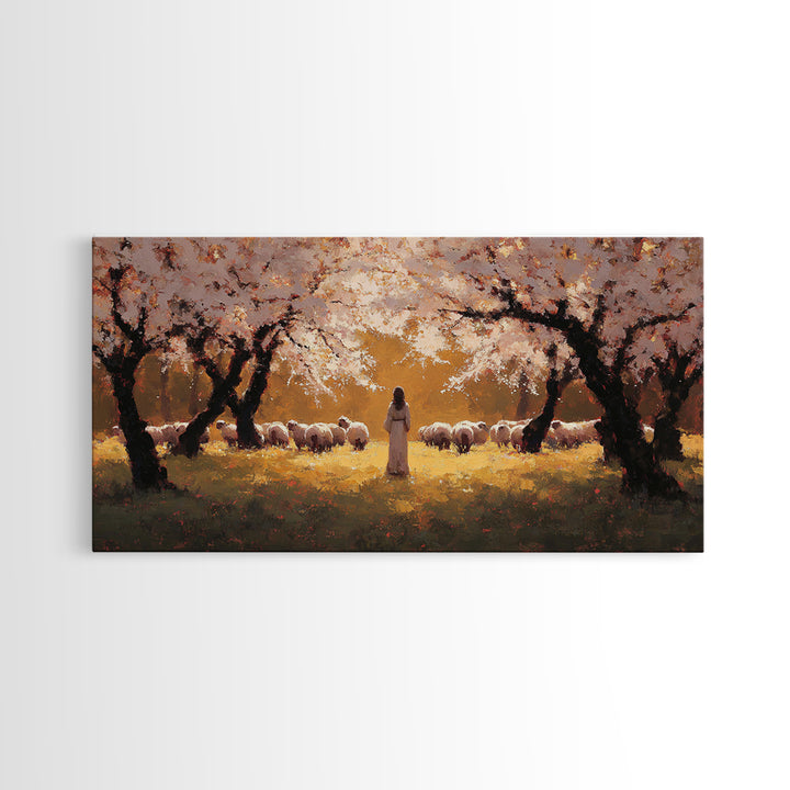 Golden Orchard Peace | Framed Canvas Print | Christian Art | Jesus Painting | Christian Christmas Art | Christian Wall Art