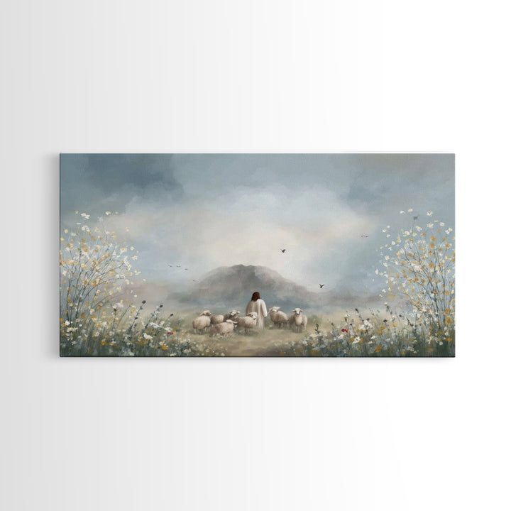 Heavenly Field Stillness, Framed Canvas Print, Christian Christmas Art, Jesus Painting, Christian Wall Art, Art Canvas