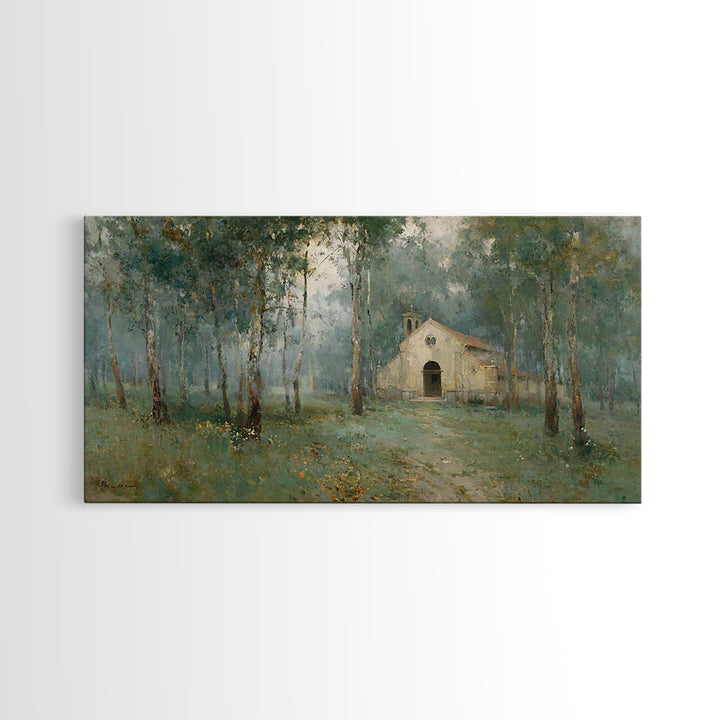 Woodland Chapel Stillness | Framed Canvas Print | Christian Art | Christian Wall Art | Christian Painting | Christian Art Canvas | Christia