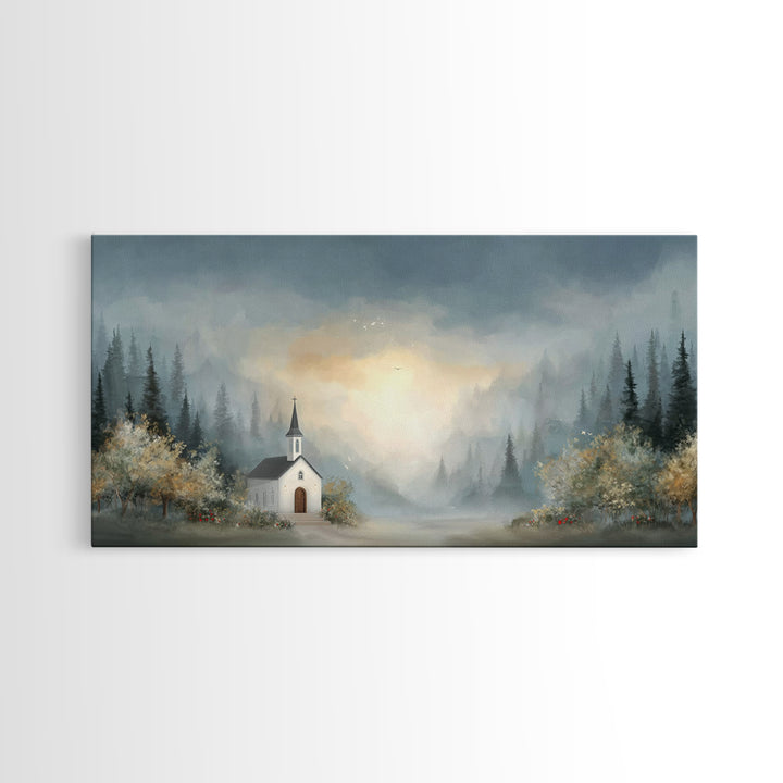 Dawn Chapel Peace – Framed Canvas Print – Christian Art – Christian Wall Art – Christian Art Canvas – Christian Gift – Christian Painting