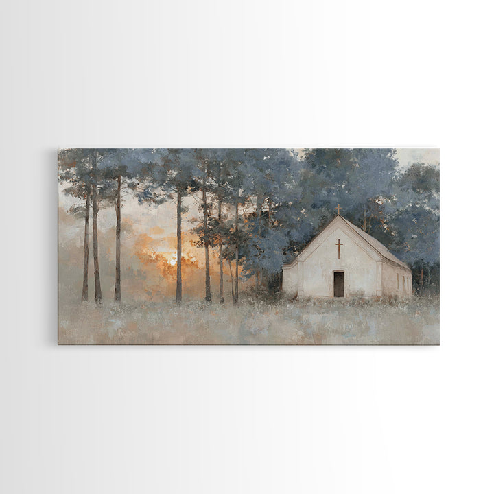 Misty Chapel Blessing, Framed Canvas Print, Christian Painting, Christian Art, Christian Wall Art, Christian Art Canvas, Christian Gift Ide