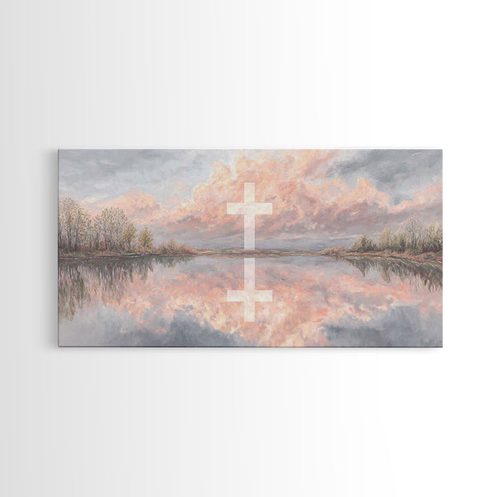 Cross Of Evening, Framed Canvas Print, Christian Art, Christian Wall Art, Christian Painting, Christian Art Canvas, Christian Christmas Art