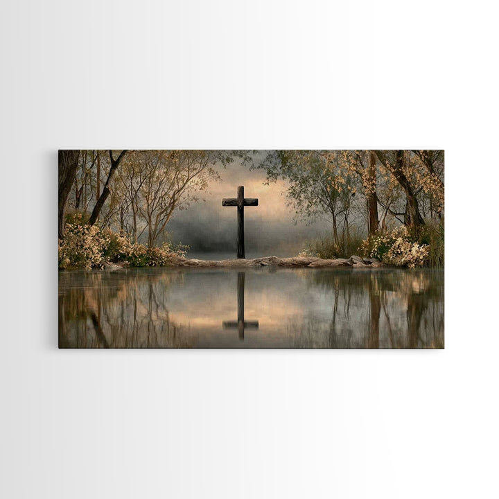 Sacred Cross Shore | Framed Canvas Print | Christian Painting | Christian Art Canvas | Christian Wall Art | Christian Art | Christian Decor