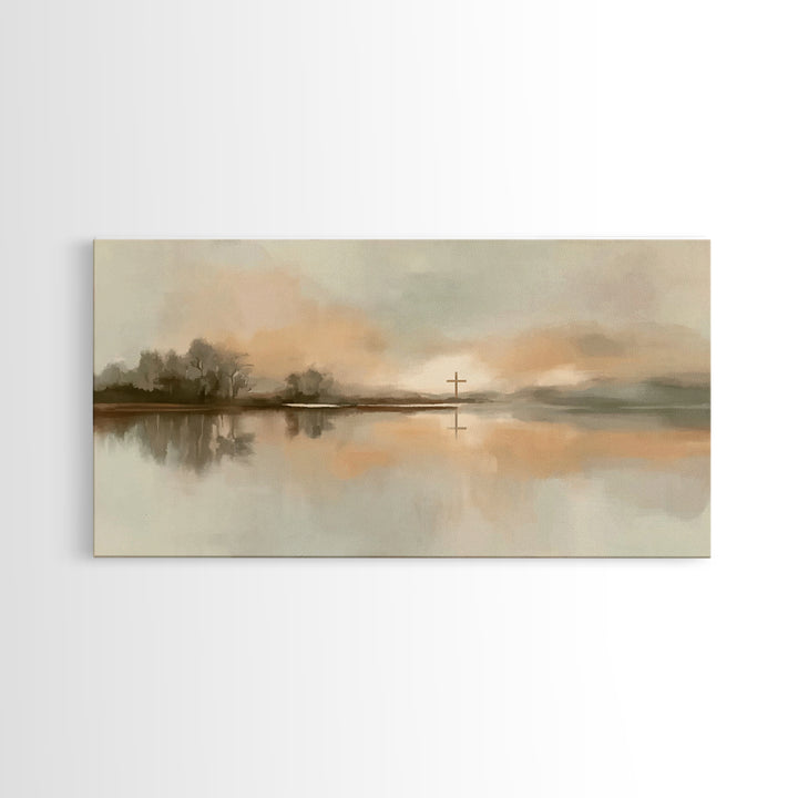 Soft Cross Horizon – Framed Canvas Print – Christian Art – Christian Art Canvas – Christian Wall Art – Christian Painting – Christian Gift