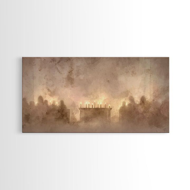 Candlelit Gathering – Framed Canvas Print – Christian Art Canvas – Christian Wall Art – Christmas Art – Jesus Christmas Art – Christian Gif