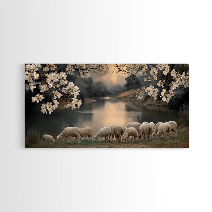 Springtime Flock – Framed Canvas Print – Christian Art Canvas – Christian Wall Art – Christian Decor For Home – Christian Painting – Christ