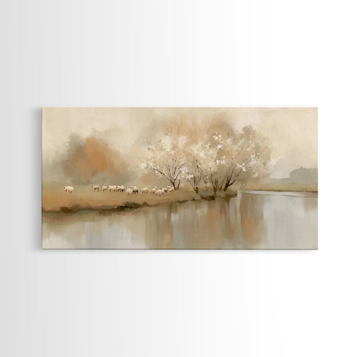 Riverside Peace – Framed Canvas Print – Christian Wall Art – Minimalist Christian Art – Christian Art Canvas – Christian Gift – Christian P