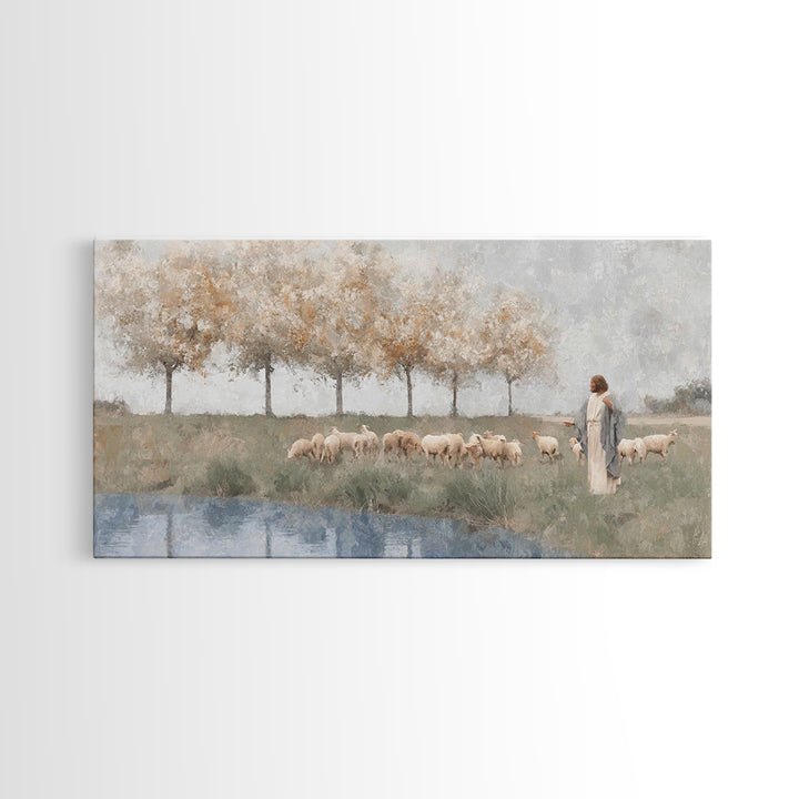 Pasture Of Mercy – Framed Canvas Print – Christian Wall Art – Jesus Painting – Christian Art Canvas – Christian Christmas Art – Christian G