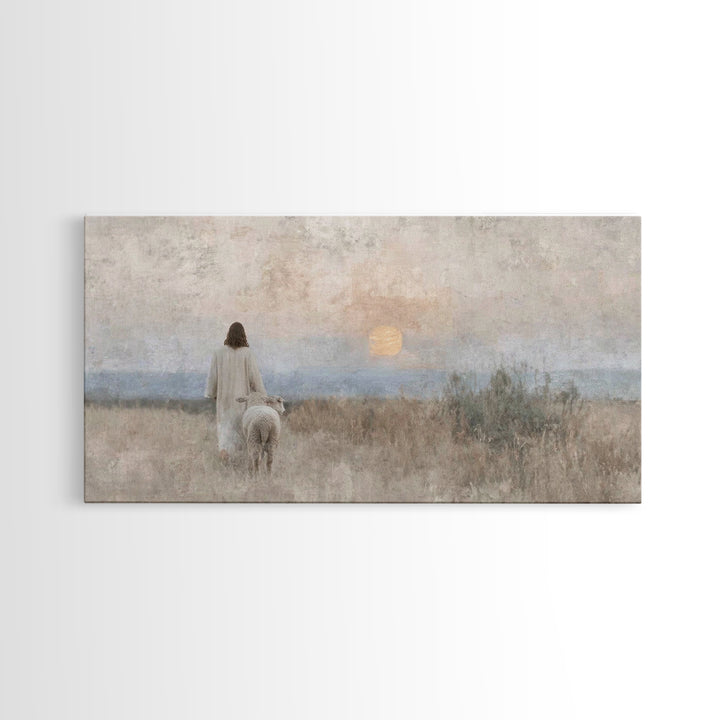 Sunset Shepherd – Framed Canvas Print – Christian Wall Art – Christian Christmas Art – Jesus Painting – Christian Art Canvas – Christian De