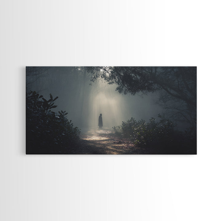 Shadowed Path – Framed Canvas Print – Moody Christian Art – Christian Wall Art – Jesus Painting – Retro Christmas Art