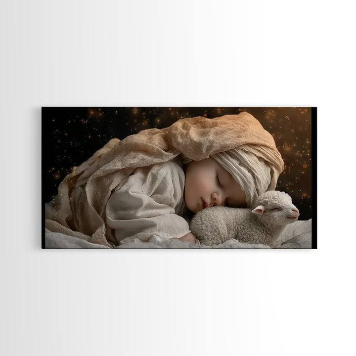 Starry Slumber – Framed Canvas Print – Christian Wall Art – Christian Art Canvas – Christian Christmas Art – Jesus Painting – Christian Dec