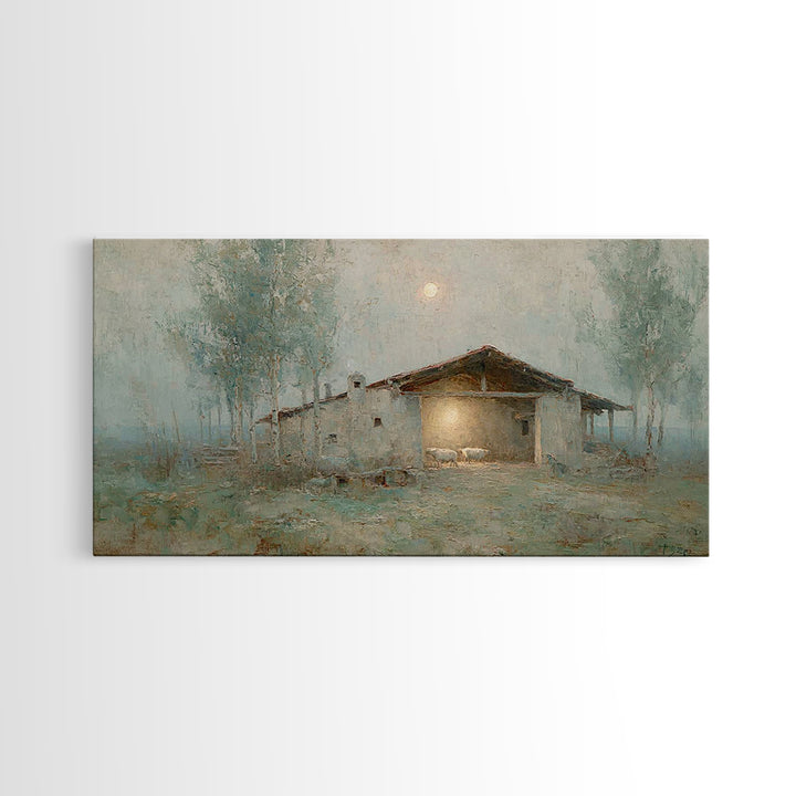Midnight Stable – Framed Canvas Print – Christian Wall Art – Christian Decor – Christian Art Canvas – Christian Christmas Art – Christmas A