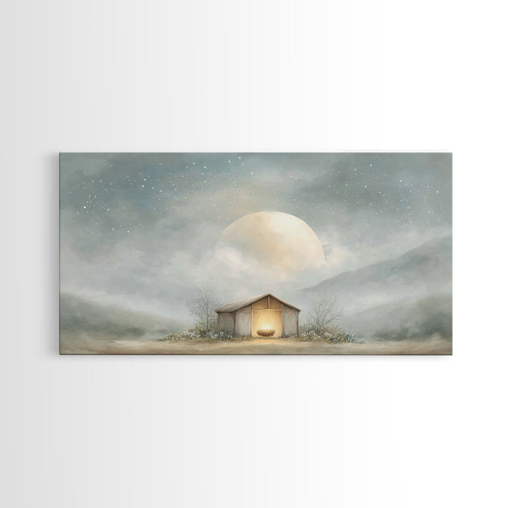 Moonlit Nativity Peace – Framed Canvas Print – Christian Wall Art – Christian Art Canvas – Christmas Art – Christian Christmas Art – Christ