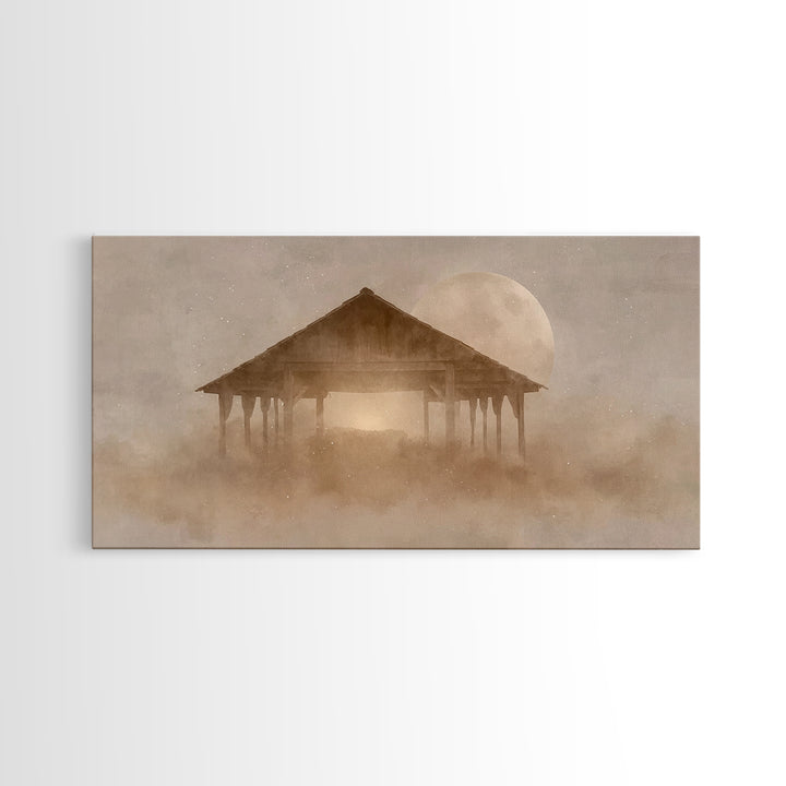 Holy Night Shelter – Framed Canvas Print – Christian Christmas Art – Christian Art Canvas – Christian Wall Art – Christmas Art – Christian