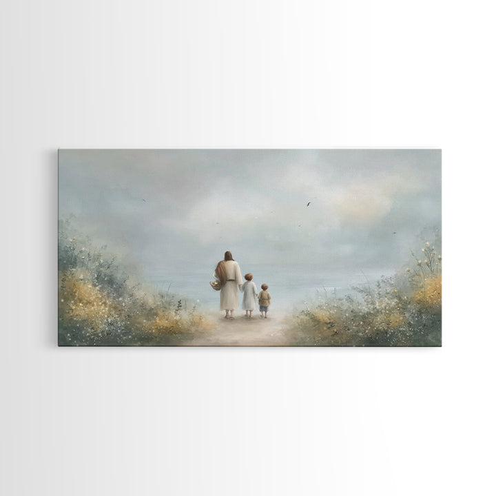 Peaceful Shore Path – Framed Canvas Print – Christian Art – Christian Art Canvas – Christian Wall Art – Jesus Painting – Christian Gift