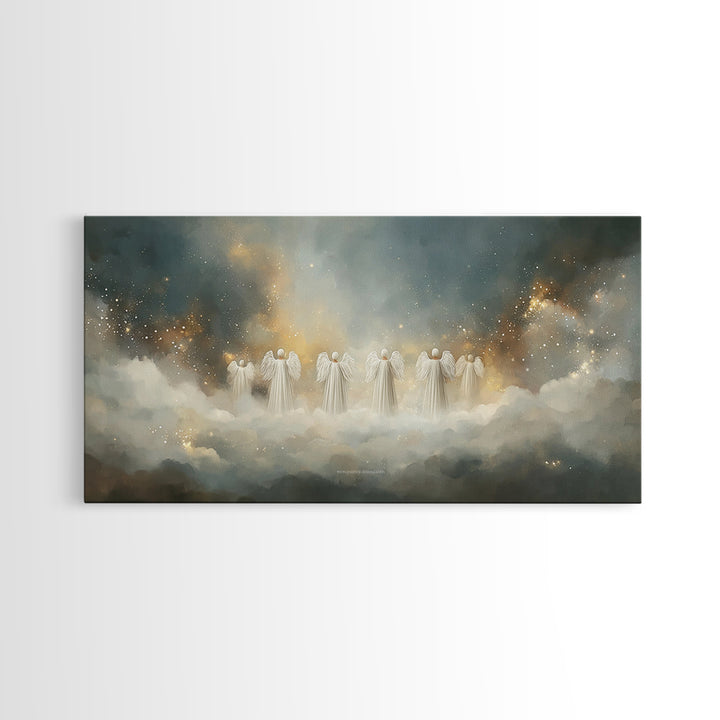 Angelic Gathering - Framed Canvas Print - Christian Art Canvas - Large Christian Art - Christian Christmas Decorations - Christian Painting