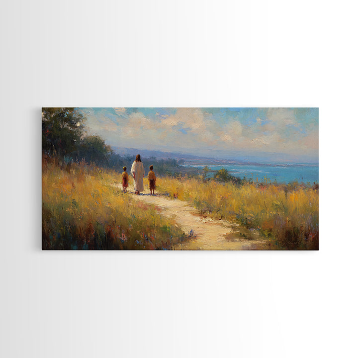Sunlit Journey – Framed Canvas Print – Jesus Painting – Christian Wall Art – Christian Art Canvas – Christian Art – Christian Gift Ideas