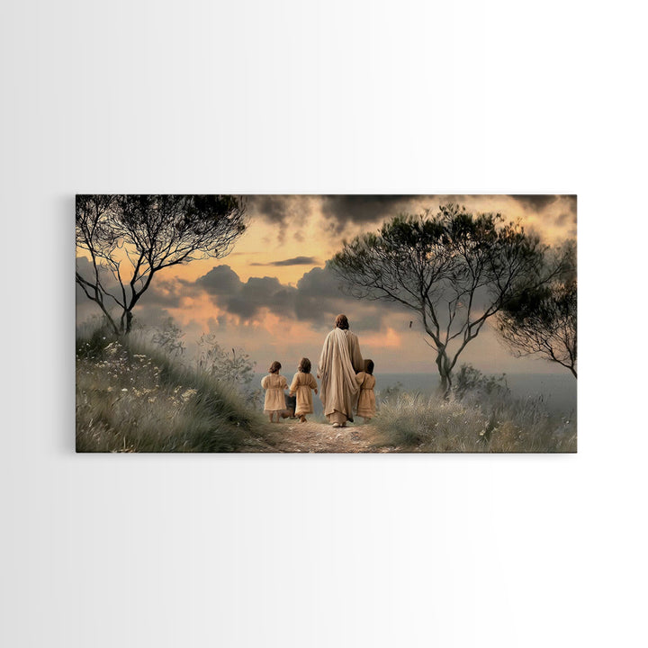 Evening Shepherd Guide – Framed Canvas Print – Jesus Painting – Christian Wall Art – Christian Art Canvas – Large Christian Painting – Chri