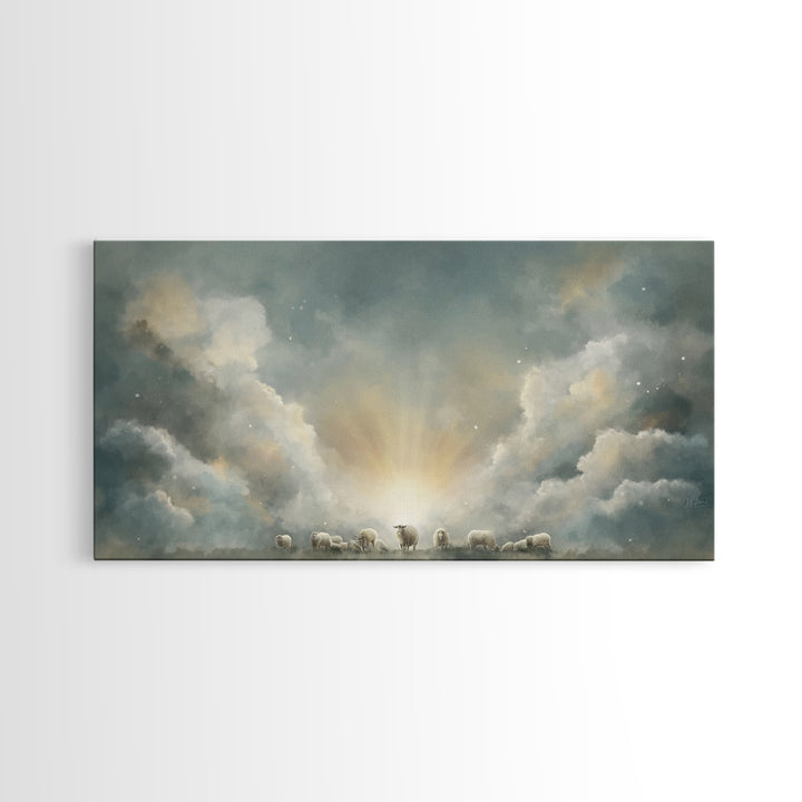 Shepherd’s Dawn Peace – Framed Canvas Print – Christian Art Canvas – Christian Wall Art – Christian Painting – Subtle Christian Art – Chris