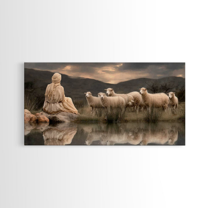 Shepherd’s Reflection – Framed Canvas Print – Christian Art Canvas – Christian Wall Art – Christian Art – Christian Painting – Christian De