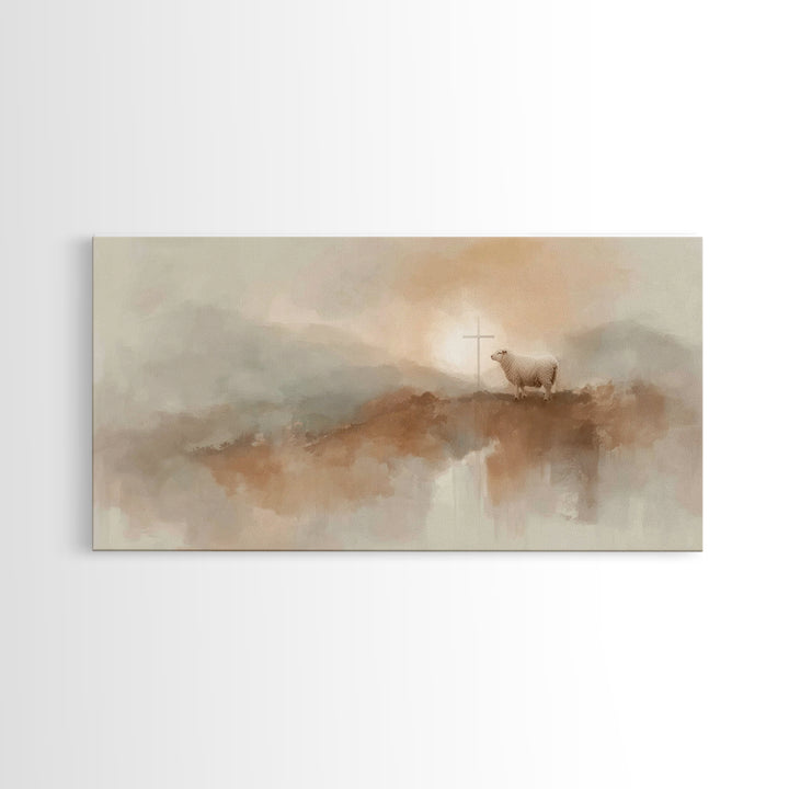 Cross On The Hill | Framed Canvas Print | Christian Art Canvas | Christian Wall Art | Christian Art Painting | Christian Decor | Christian