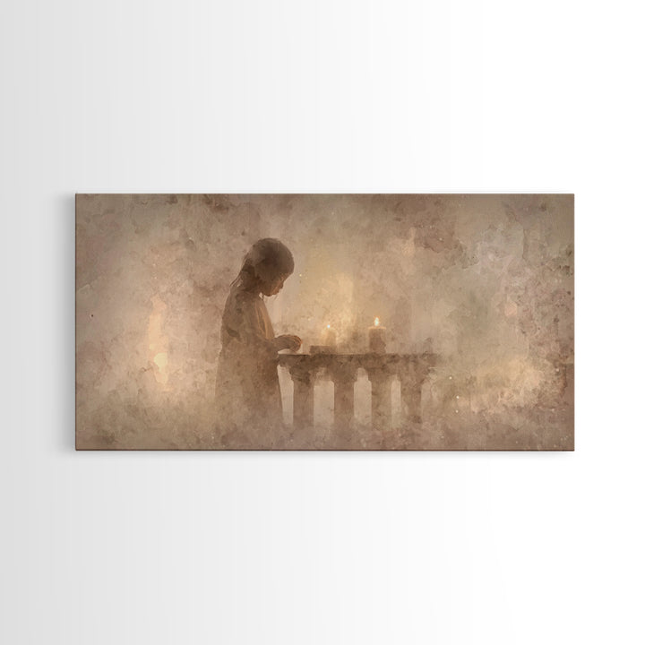 Soft Prayer Light - Framed Canvas Print - Subtle Christian Art - Christian Wall Art - Christmas Art Prints - Christian Decoration - Modern