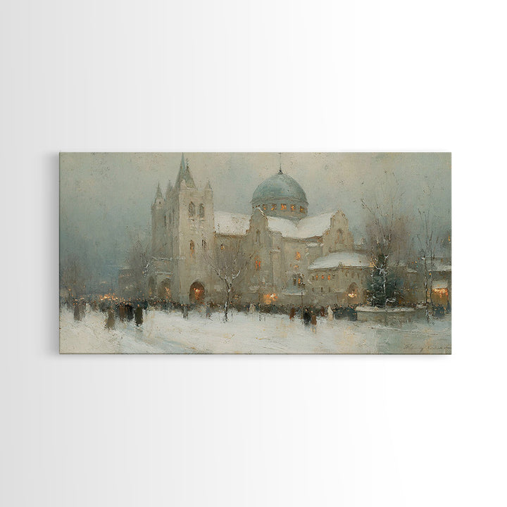 Winter Chapel Peace – Framed Canvas Print – Christian Wall Art – Christmas Art Work – Christian Christmas Art – Framed Christmas Wall Art –