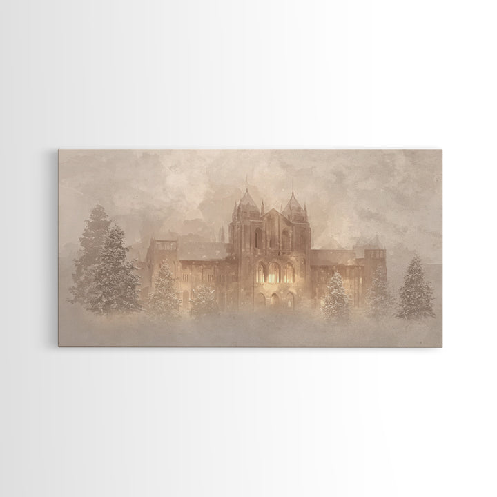 Sanctuary In Snow – Framed Canvas Print – Christian Wall Art – Vintage Christmas Art – Christian Art Canvas – Christmas Wall Art – Christia