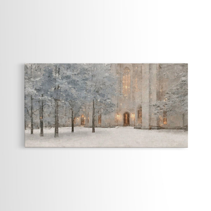 Evening Chapel Glow – Framed Canvas Print – Christian Wall Art – Christian Art Canvas – Subtle Christian Art – Christmas Art Prints – Chris
