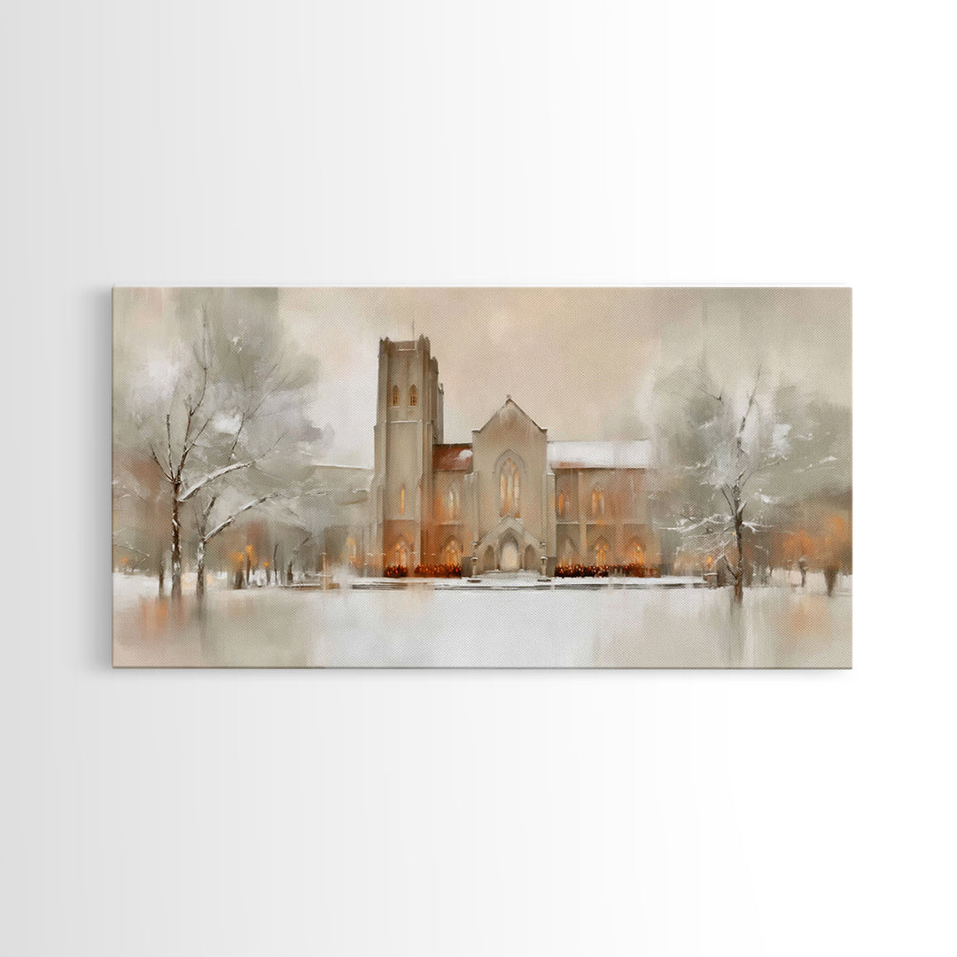 Snowbound Chapel Light | Framed Canvas Print | Christian Art Canvas | Christian Wall Art | Modern Christian Art | Christmas Wall Art | Chri