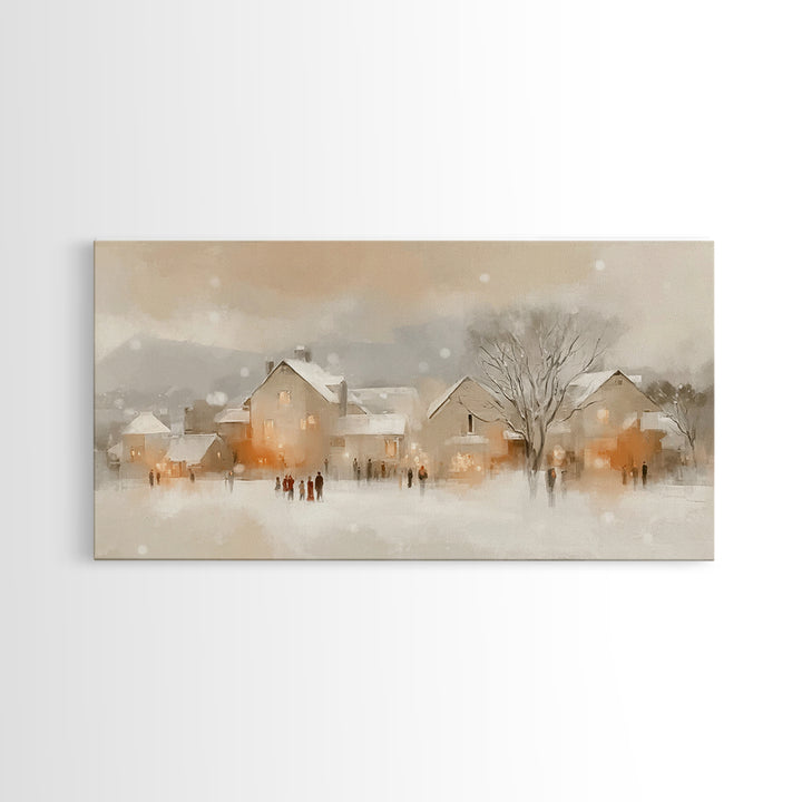 Warm Winter Village – Framed Canvas Print – Christian Christmas Art – Christmas Art Prints – Christian Wall Art – Festive Christian Decor –