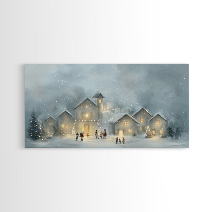 Bethlehem Village Glow – Framed Canvas Print – Christian Christmas Art – Christian Art Canvas – Christmas Canvas Wall Art – Christian Decor