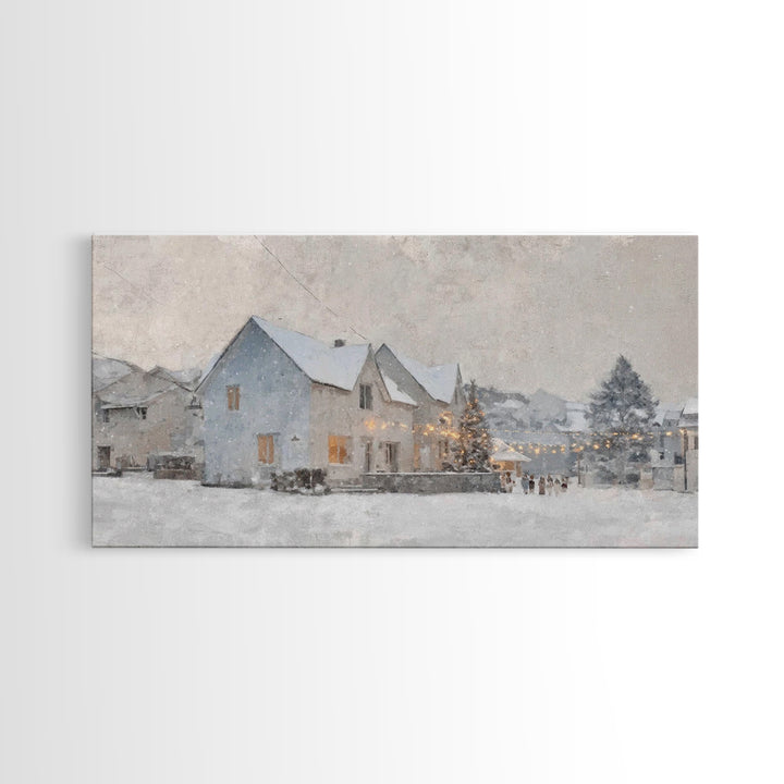 Winter Skaters Peace – Framed Canvas Print – Vintage Christmas Art – Christmas Wall Art – Christian Art Canvas – Christmas Art Prints – Chr