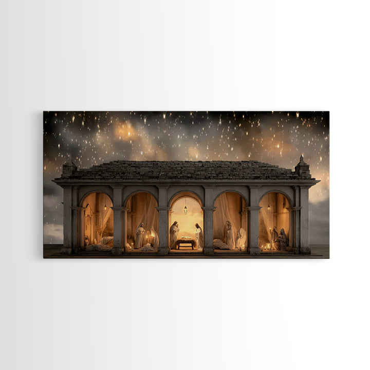 Holy Night Shelter – Framed Canvas Print – Christian Wall Art – Christian Art Canvas – Jesus Christmas Art – Christian Christmas Decor – Ch