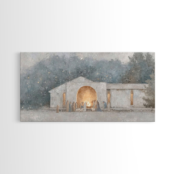 Nativity Light | Framed Canvas Print | Christian Christmas Art | Christian Wall Art | Christian Art Canvas | Folk Art Christmas | Jesus Chr
