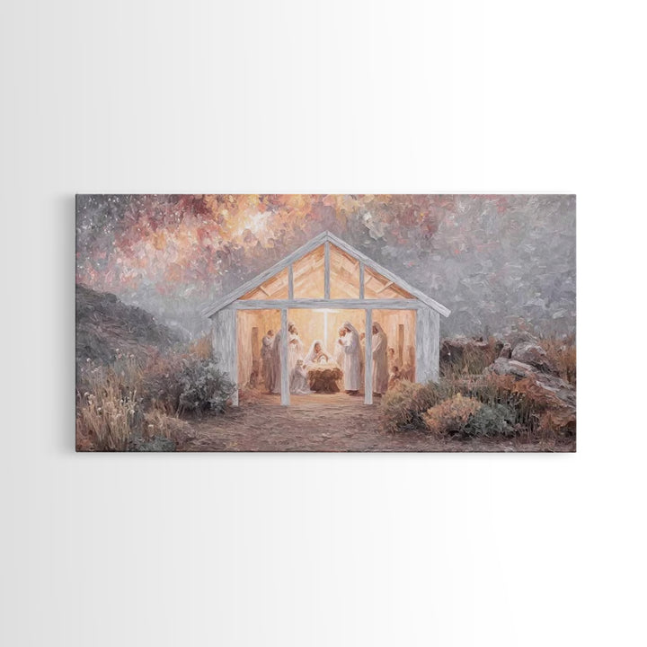 Starry Manger Light, Framed Canvas Print, Christian Christmas Art, Christian Wall Art, Christian Art Canvas, Jesus Christmas Art, Christmas