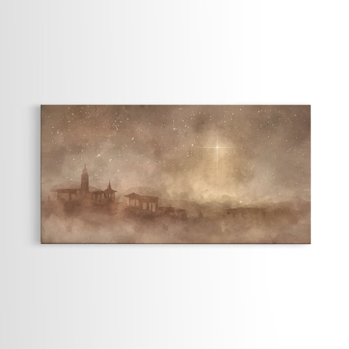 Midnight Bethlehem – Framed Canvas Print – Christian Art Canvas – Moody Christmas Art – Christian Wall Art – Christmas Art – Christian Chri