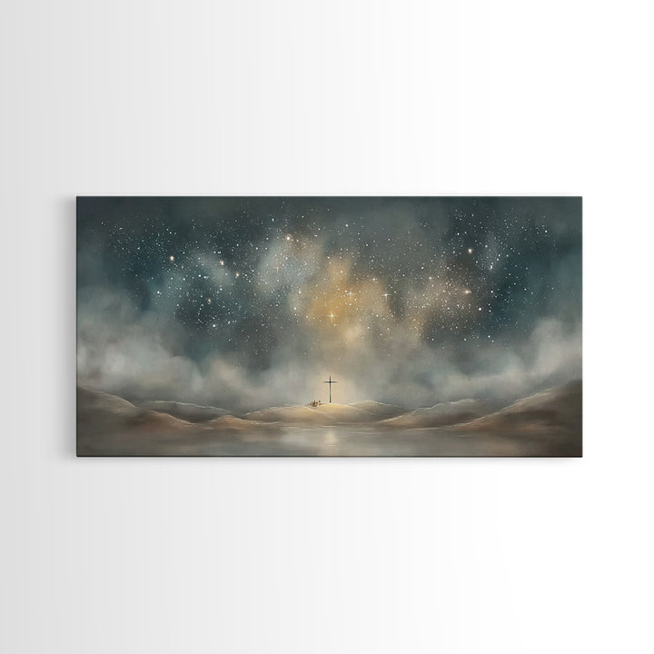 Starlit Crossland – Framed Canvas Print – Christian Art Canvas – Christian Wall Art – Modern Christian Art – Christmas Art – Christian Gift