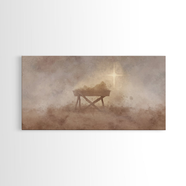 Holy Manger – Framed Canvas Print – Christian Art Canvas – Christian Wall Art – Moody Christmas Art – Christmas Art Prints – Christian Gift